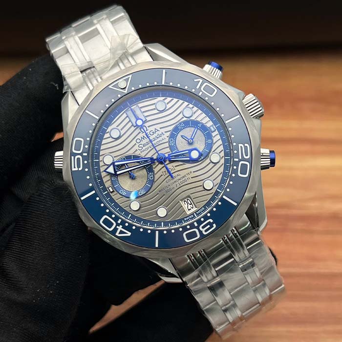Comprar Omega Seamaster Diver 300M Cronógrafo esfera gris olas subesferas azules bisel acero. Reloj buceo profesional Omega cronógrafo, precio.